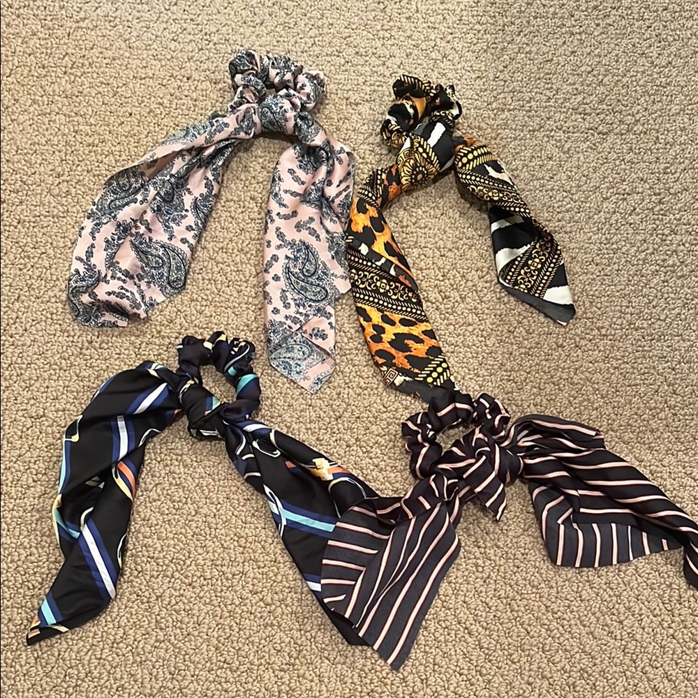 Set of 4 Hair Scarves w/ Matching Scrunchie
